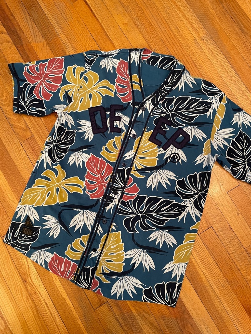 10.DEEP Teal Hawaiian Print Urban Streetwear Maximalism ButtonUp Baseball Shirt